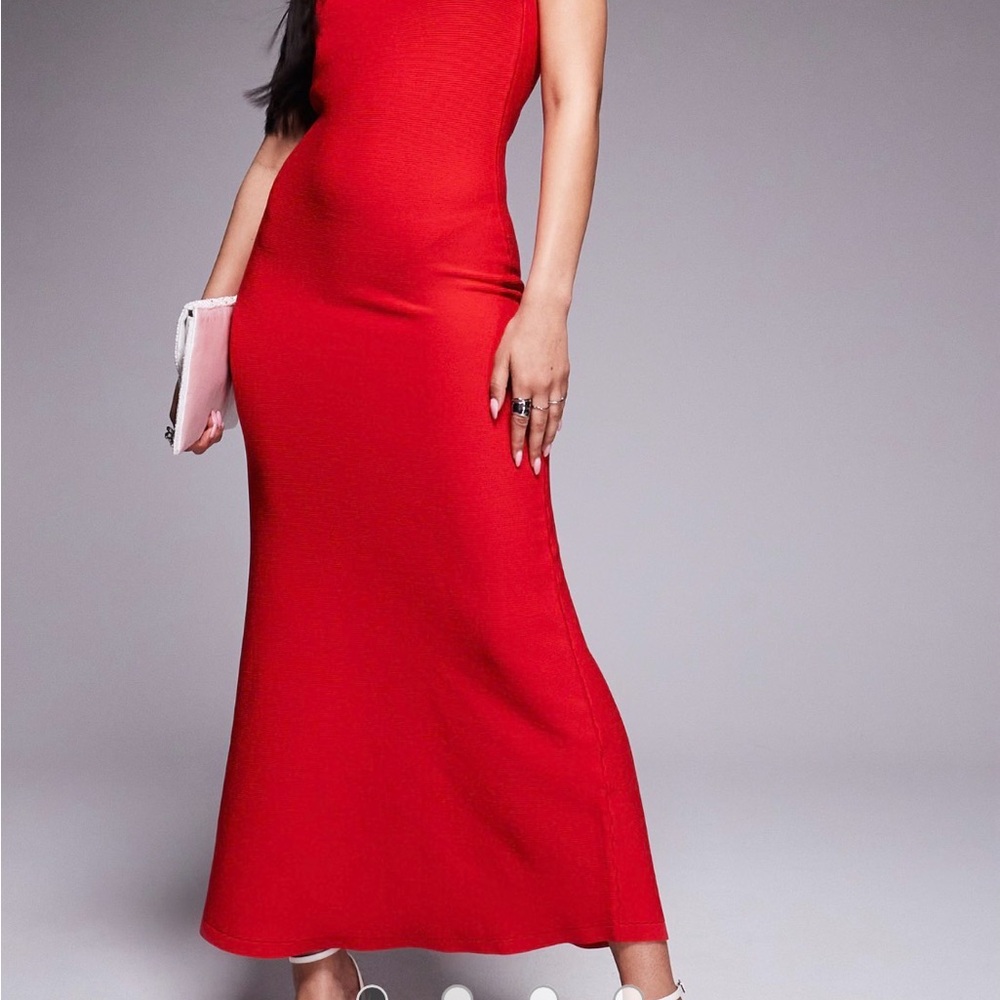 ASOS DESIGN knitted compact strappy midaxi dress in red NEW WITHOUT TAGS